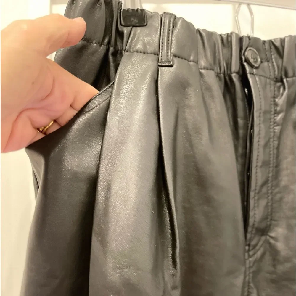 NEW Free People Faux Leather Black Buttons Fly Wide Leg Pants.Size S